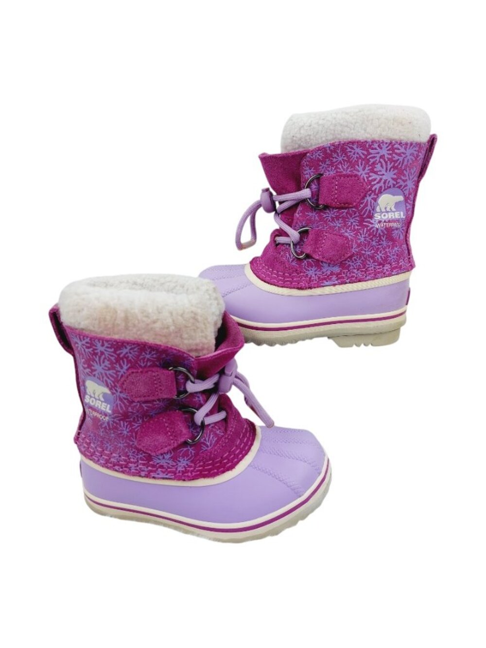 Sorel Girl's Pink Purple Youth Waterproof Ankle Faux Fur Winter Snow Boots Sz 9